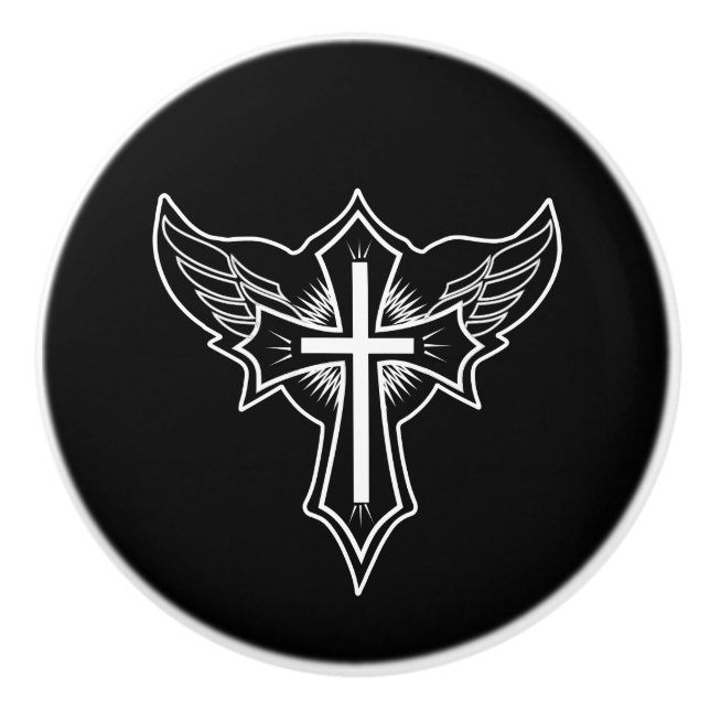 Bouton De Porte En Céramique Croix chrétienne (Devant)