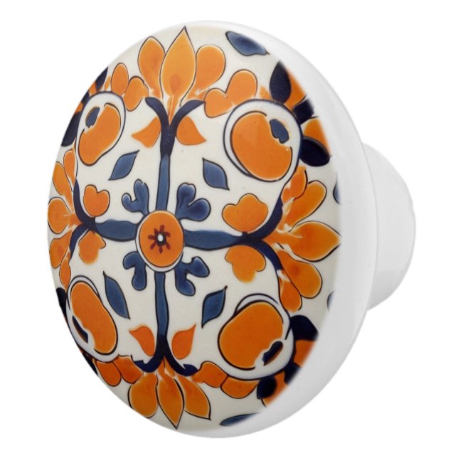 Bouton De Porte En Céramique Croix géométrique bleue orange Méditerranée Abstra (Droite)