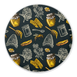 Bouton De Porte En Céramique Cru foncé de jaune de ruche d'abeille de miel