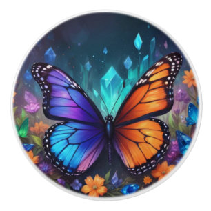 Bouton De Porte En Céramique Crystal Amethyst Garden Papillon