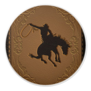 Bouton De Porte En Céramique Cuir Western Sauvage Ouest Rustique Campagne Cow-b