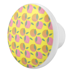 Bouton De Porte En Céramique Cuire Pêcher Orange Fruit Motif rose