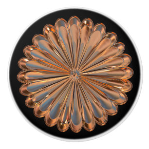 Bouton De Porte En Céramique Cuivre d'art déco et médaillon noir de fleur