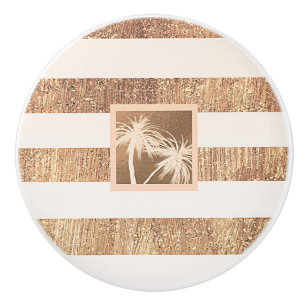 Bouton De Porte En Céramique Cuivre et Crème Palmiers Tropicaux Moderne et Élég
