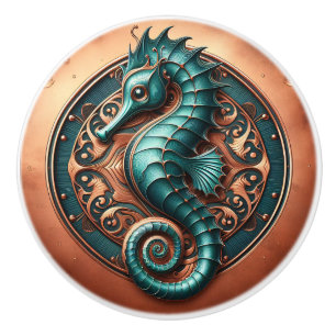 Bouton De Porte En Céramique Cuivre et Turquoise