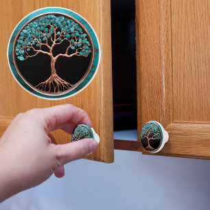 Bouton De Porte En Céramique Cuivre et Turquoise sur noir