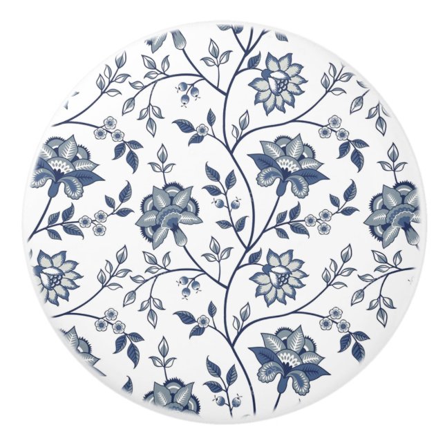 Bouton De Porte En Céramique Cupboard / Portes Ceramic Knows - Blue Grey Floral (Devant)