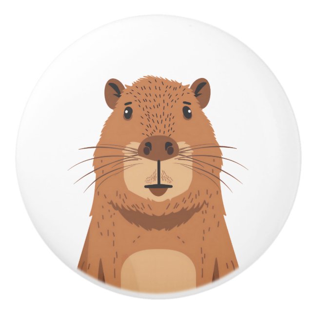 Bouton De Porte En Céramique Curieux portrait Capybara (Devant)