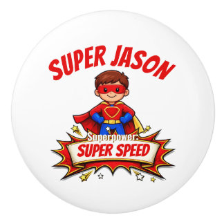 Bouton De Porte En Céramique Custom Kids Superhero Name & Superpower