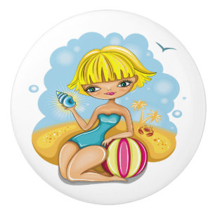 Bouton De Porte En Céramique Cute Beach Girl Drawer Knower
