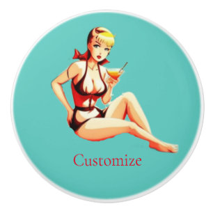 Bouton De Porte En Céramique Cute Blonde Martini Bikini Girl Thunder_Cove