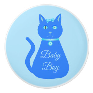 Bouton De Porte En Céramique Cute Blue Baby Boy Chat sur mesure Nursery