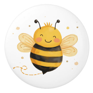 Bouton De Porte En Céramique Cute Chubby Bumblebee "Bee Happy" 