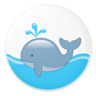 Bouton De Porte En Céramique Cute Chubby Cartoon Whale en Océan