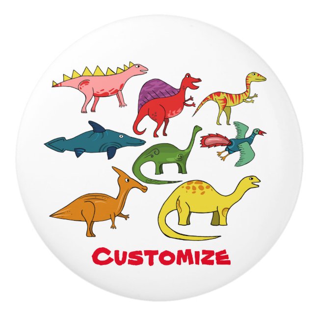 Bouton De Porte En Céramique Cute Dinosaur Collection Thunder_Cove (Devant)