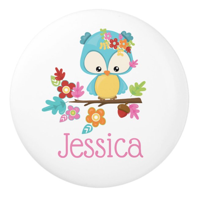 Bouton De Porte En Céramique Cute Forest Owl Baby Girl (Devant)