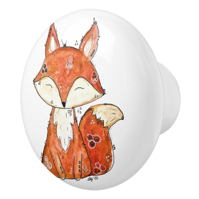 Bouton De Porte En Céramique Cute Fox Whimsical (Droite)