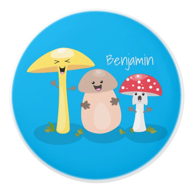 Bouton De Porte En Céramique Cute kawaii champignon champignon toadstool (Devant)