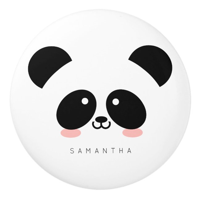Bouton De Porte En Céramique Cute Kawaii Panda| Ajouter votre nom (Devant)