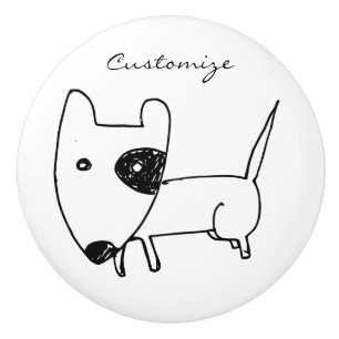 Bouton De Porte En Céramique Cute minimaliste chien oeil noir Thunder_Cove