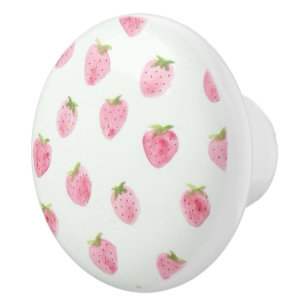 Bouton De Porte En Céramique Cute Motif de fraise à l'aquarelle