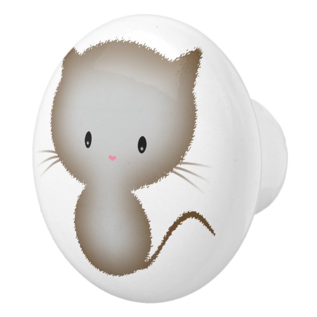 Bouton De Porte En Céramique Cute Petit Gris Tabby Chat Kitten (Droite)