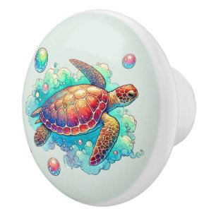 Bouton De Porte En Céramique Cute plage maison tortue de mer