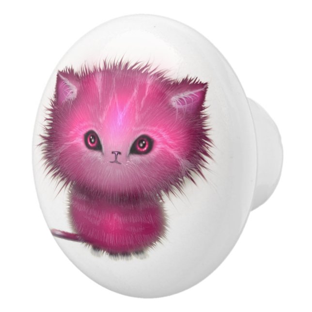 Bouton De Porte En Céramique Cute Rose Fluffy Kitty Chat (Droite)