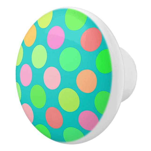 Bouton De Porte En Céramique Cute Rose Mint Vert Turquoise Pois Motif (Droite)