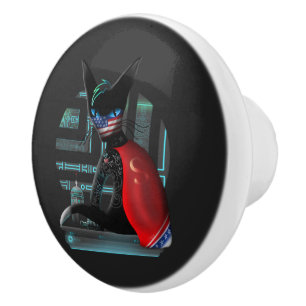 Bouton De Porte En Céramique Cyberpunk Ninja Chat noir