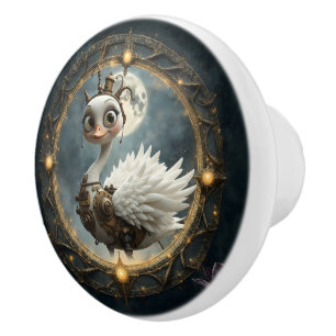 Bouton De Porte En Céramique Cygne mécanique éclairé par la lune – Gardien de r