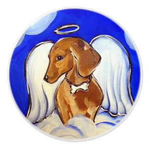 Bouton De Porte En Céramique Dachshund Rouge