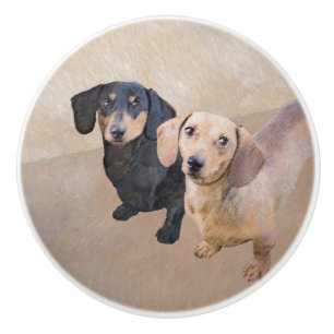 Bouton De Porte En Céramique Dachshund (Smooth) Peinture - Art Chien original