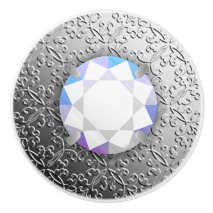 Bouton De Porte En Céramique Damas d'argent avec une fausse pierre à gemme de d