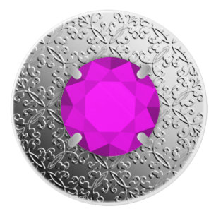 Bouton De Porte En Céramique Damas d'argent avec une fausse pierre améthyste