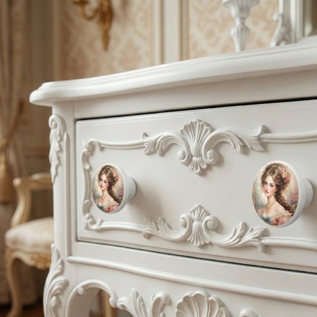 Bouton De Porte En Céramique Dame Rococo Vintage, Floral Romantique  (Créateur téléchargé)