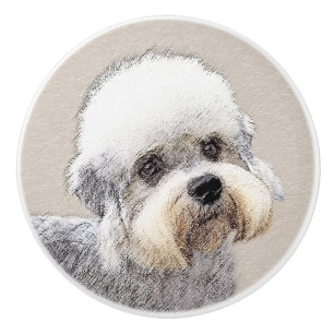 Bouton De Porte En Céramique Dandie Dinmont Terrier Peinture Chien Art original