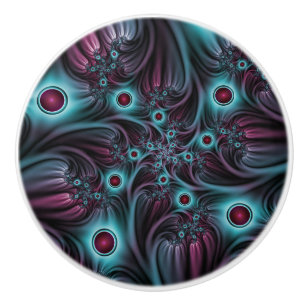 Bouton De Porte En Céramique Dans la profondeur Bleu rose Abstrait Fractal Art