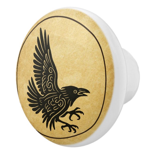 Bouton De Porte En Céramique Danse Norse Raven (Droite)