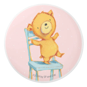 Bouton De Porte En Céramique Danses et jeux jaunes d'ours sur la chaise