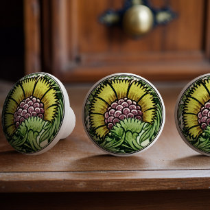 Bouton De Porte En Céramique De Morgan BBB Motif Vintage vert et jaune