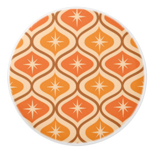 Bouton De Porte En Céramique Début atomique du milieu du siècle sur Orange Ogee
