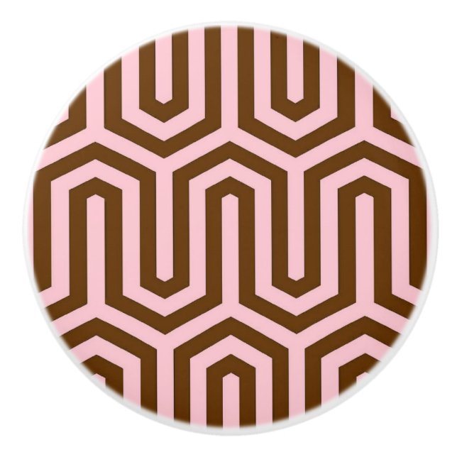 Bouton De Porte En Céramique Déco motif égyptien - rose et chocolat (Devant)