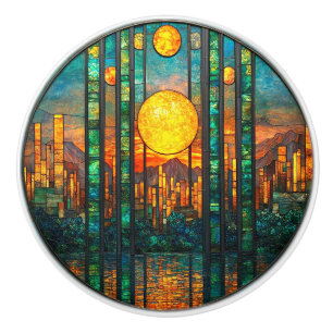 Bouton De Porte En Céramique Déco Paysage urbain Cadre Montagnes du Soleil