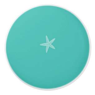 Bouton De Porte En Céramique Décor bleu turquoise de thème de plage d'Aqua