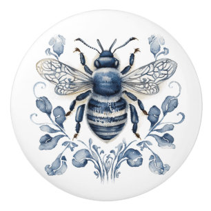 Bouton De Porte En Céramique Décor d'abeilles de style Delft bleu et blanc avec