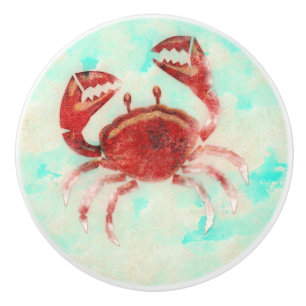 Bouton De Porte En Céramique Décor de plage de thème océanique crabe rouge