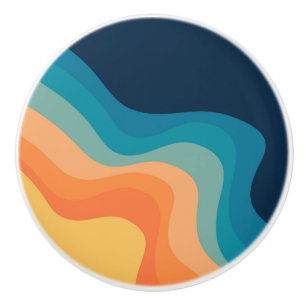 Bouton De Porte En Céramique Décor de style rétro des vagues