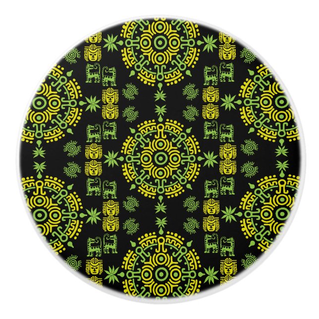 Bouton De Porte En Céramique Décor d'origine artistique aztèque mexicaine (Devant)