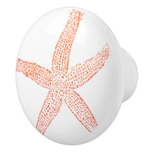 Bouton De Porte En Céramique Décor nautique blanc plage étoile de mer orange co
